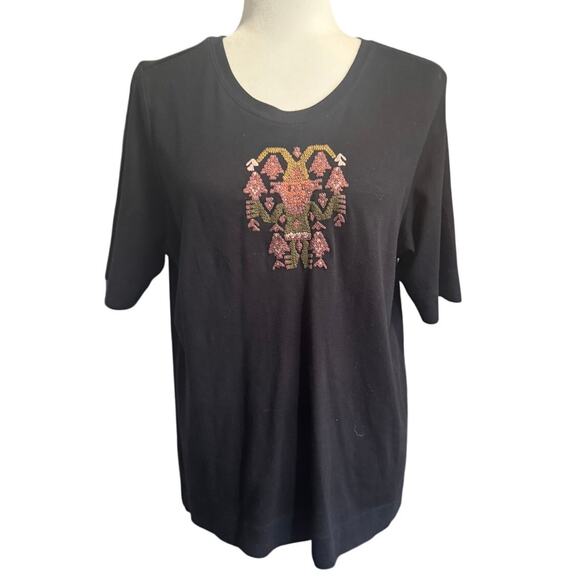 PERUVIAN CONNECTION Black Embroidered Pima Cotton T-Shirt XL Peru - Picture 2 of 6